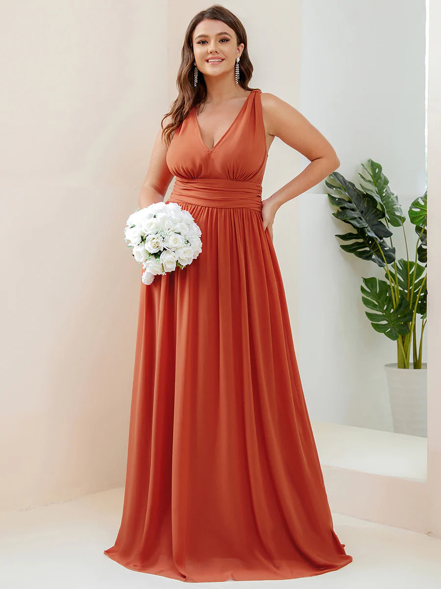 Double V-Neck Maxi Long Wholesale Plus Size Evening Dresses