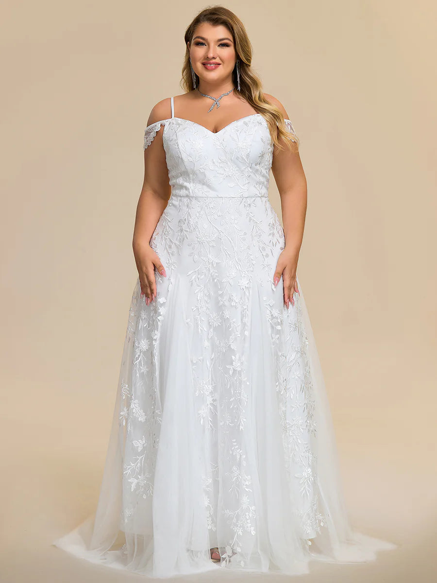 Wholesale V Neck A Line Short Sleeves Floor-Length Wedding Dress with Embroidery