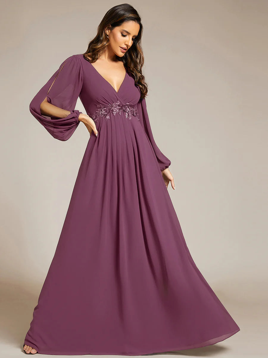 Floor Length Long Lantern Sleeves Wholesale Formal Dresses