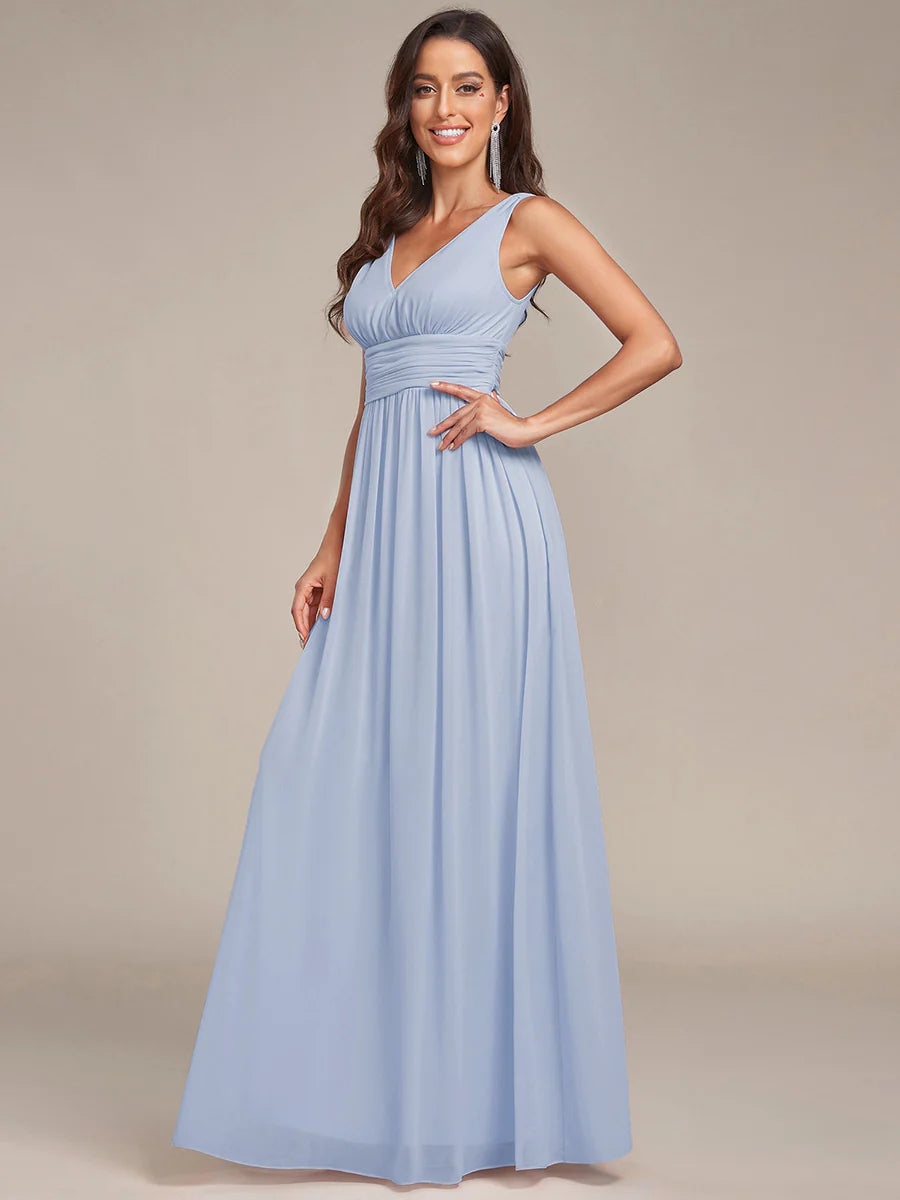 Elegant Double V-Neck Maxi Long Wholesale Bridesmaid Dresses