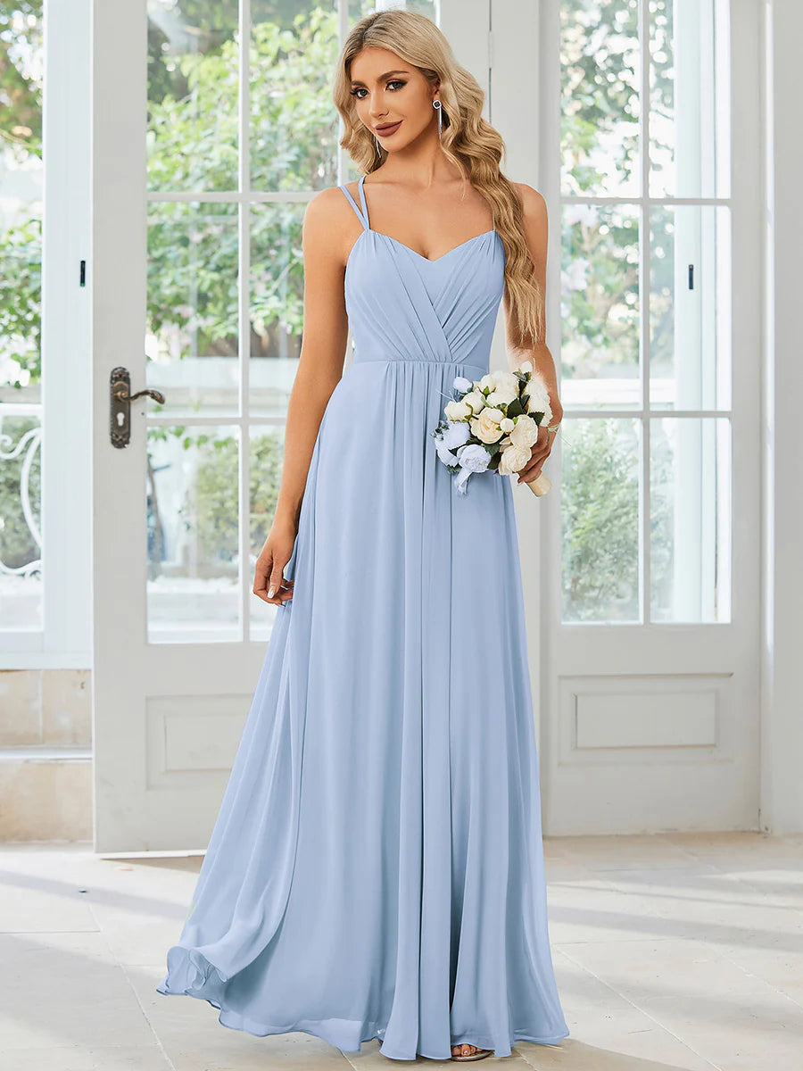 Lace V Back Chiffon Wholesale Bridesmaid Dresses