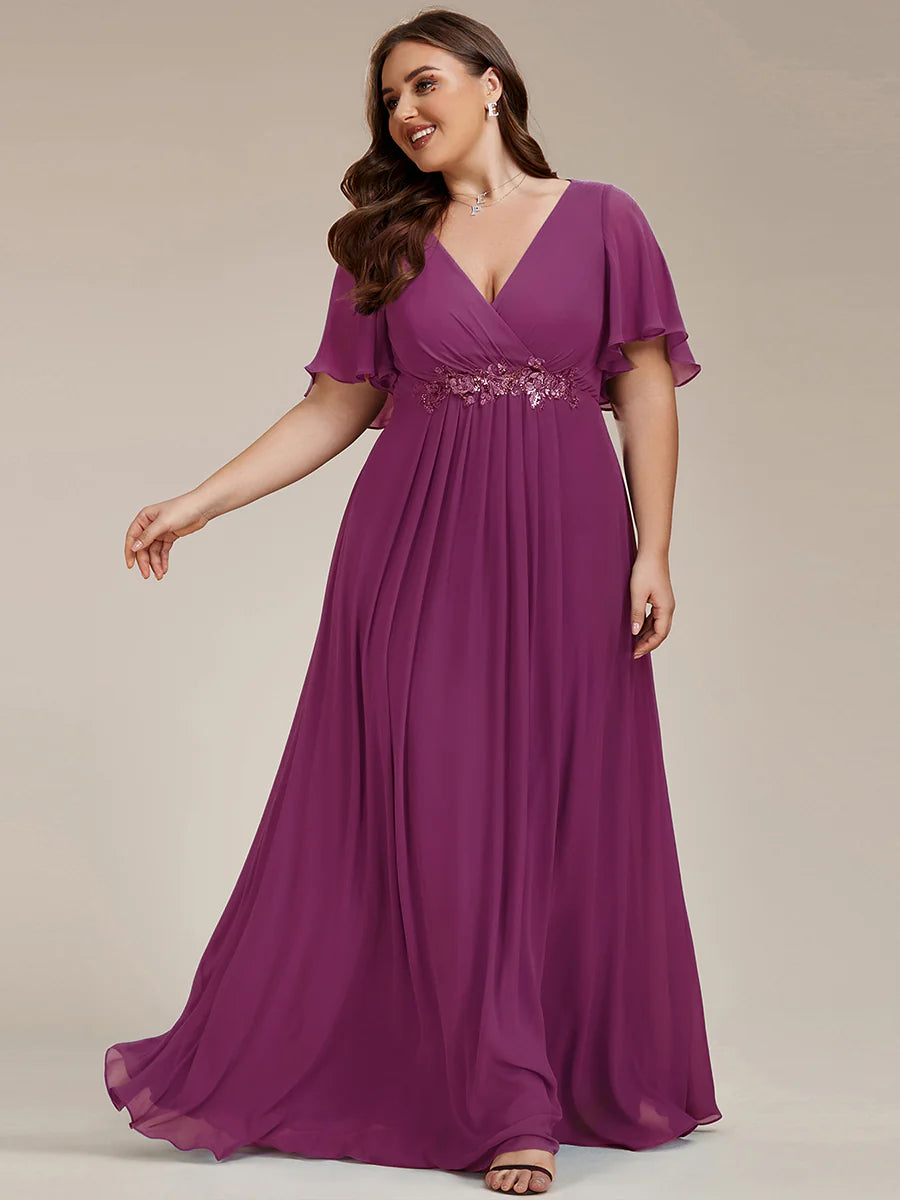 Plus V Neck Appliques Pleated Wholesale Bridesmaid Dresses