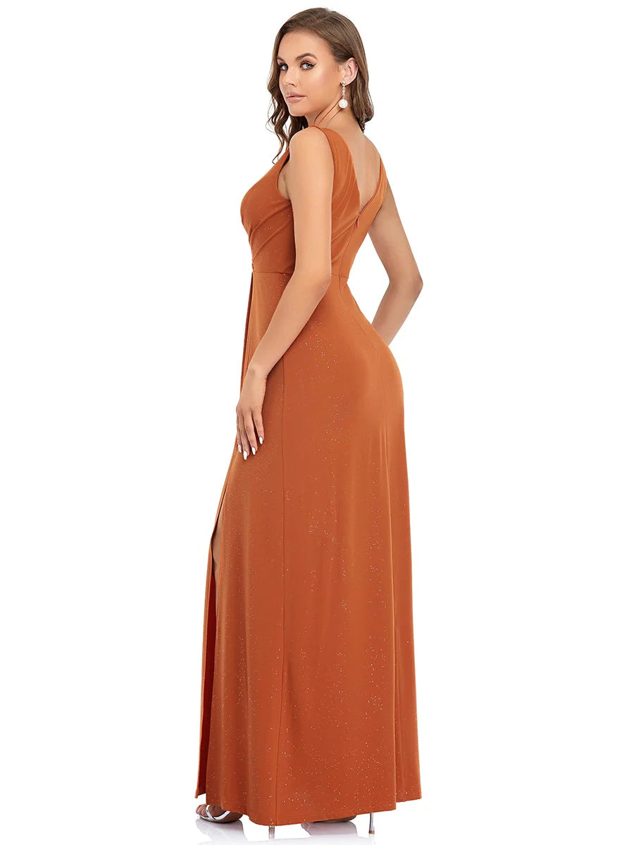 Floor Length V Neck Shimmery Wholesale Evening Dresses With Side Split