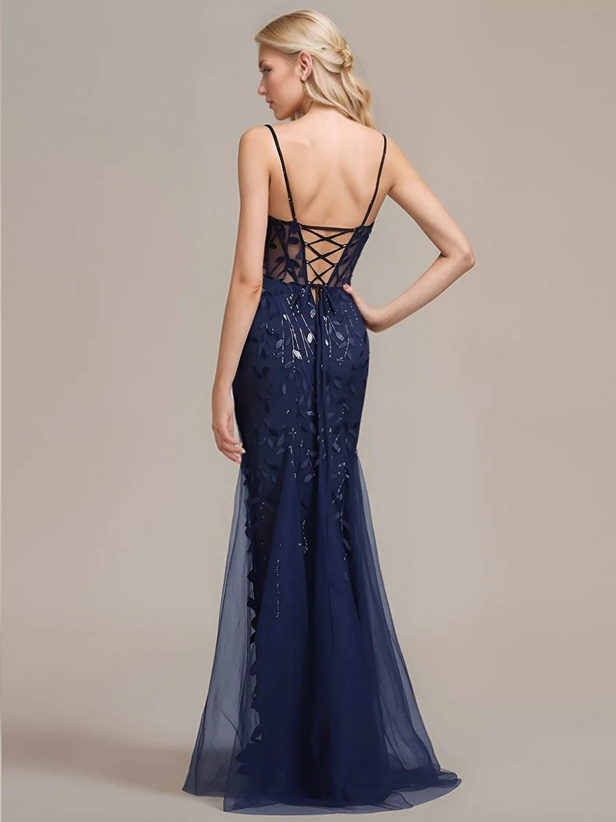 Custom Made Adjustable Spaghetti Straps Backless Fishtail Sweetheart Evening Dresses