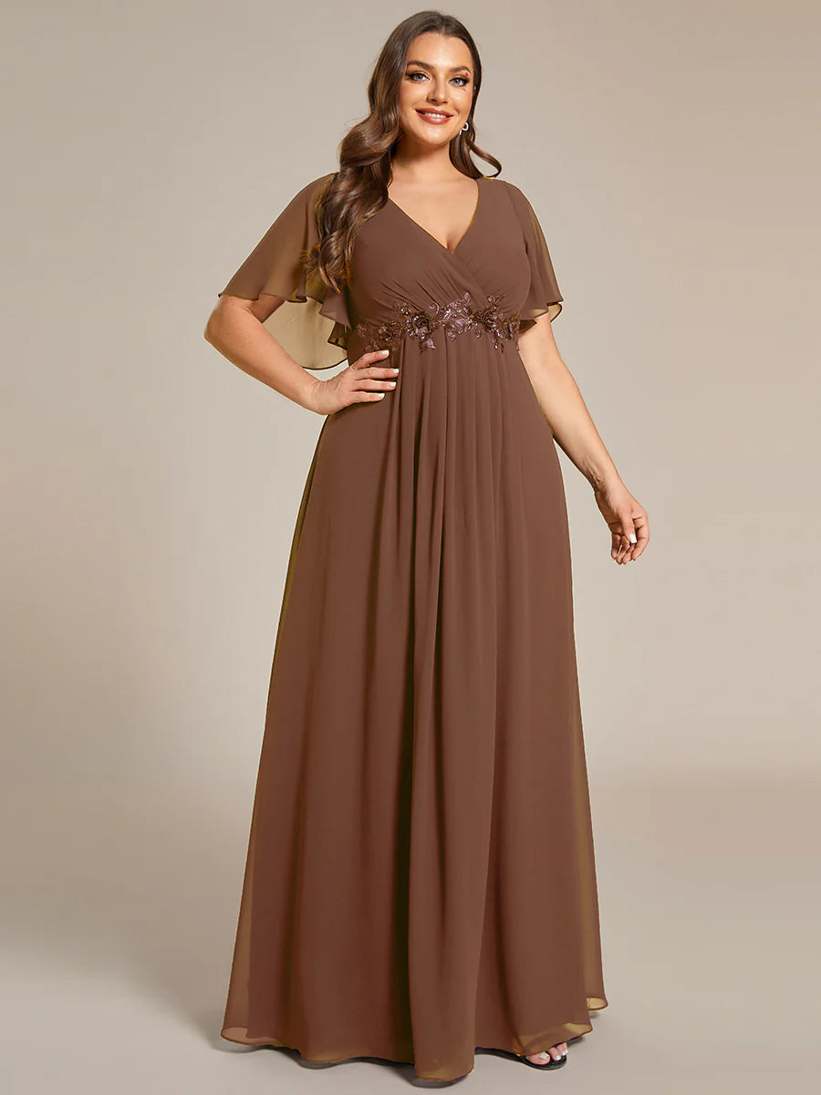 Plus V Neck Appliques Pleated Wholesale Bridesmaid Dresses