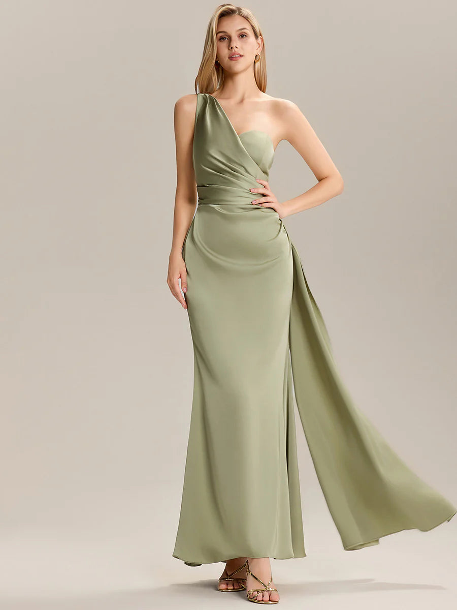 Sleeveless Asymmetrical Fishtail Non-Stretch Floor Length Bridesmaid Dresses