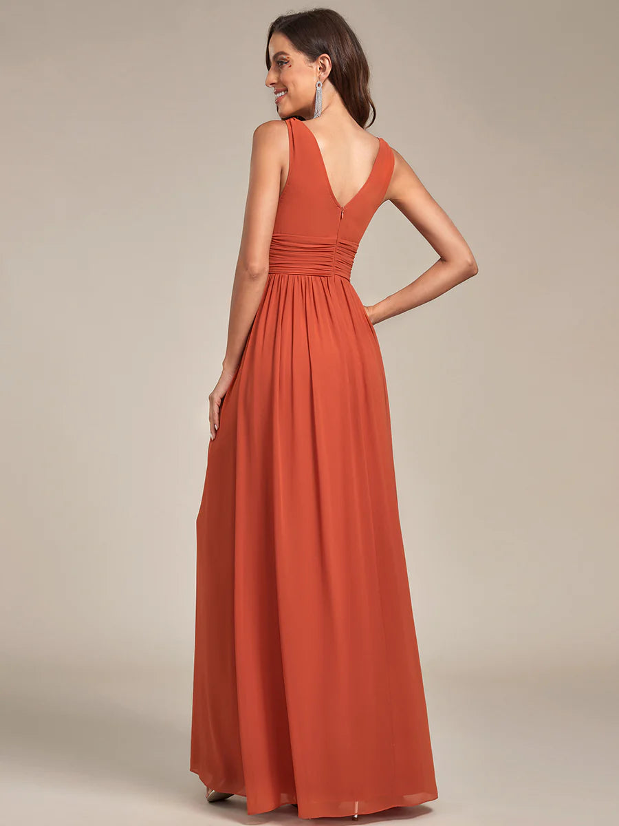 Elegant Double V-Neck Maxi Long Wholesale Bridesmaid Dresses