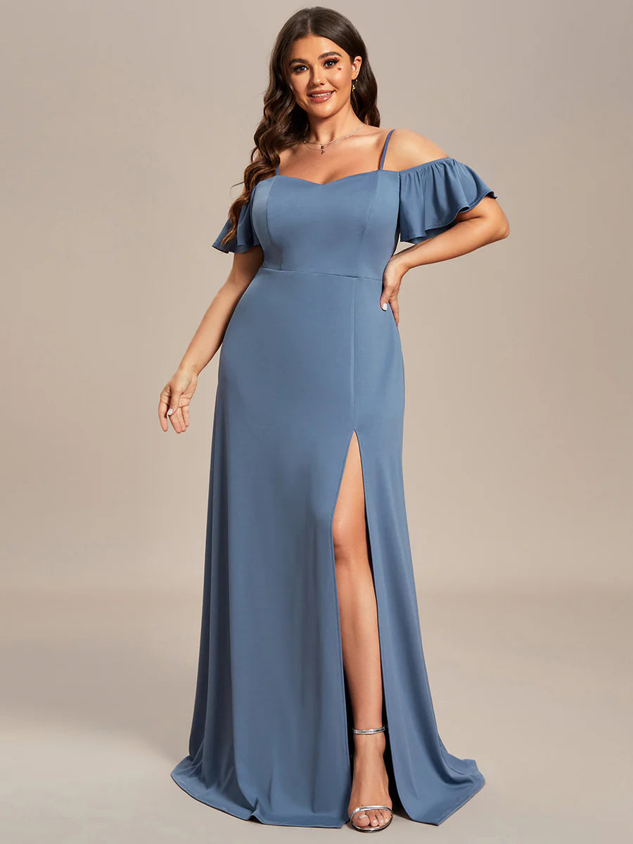 Plus Off Shoulder Floor Length A Line Sleeveless Wholesale Knitted Evening Dresses