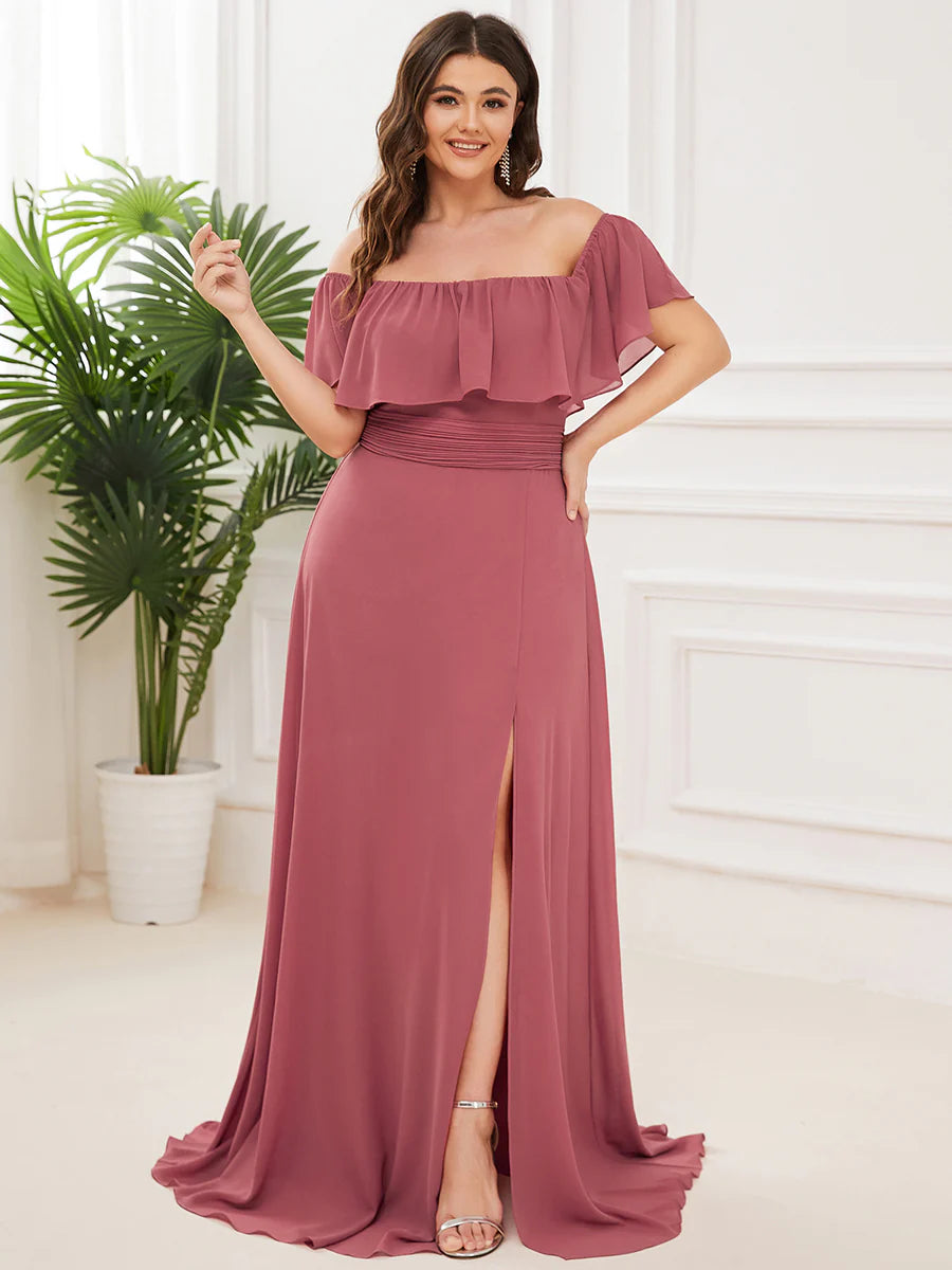 Women's Plus Size Ruffle Thigh Split Wholesale Bridesmaid Dresses