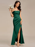 Custom Made|Sheath Off the Shoulder High Slit Mermaid Satin Bridesmaid Dress