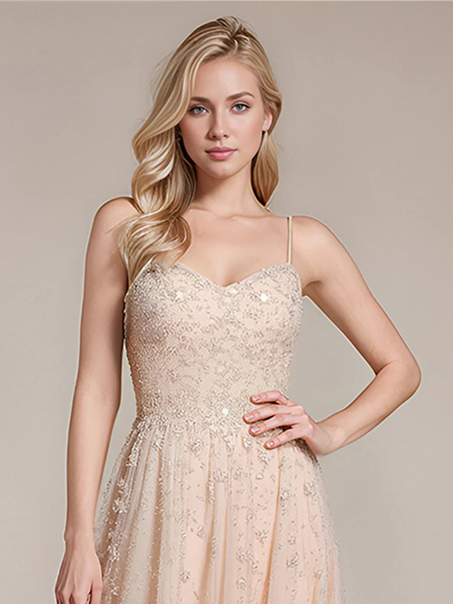 Custom Made Sleeveless Deep V-Neck A-Line Floor Length Evening Dress with Back Zipper Evening Dresses