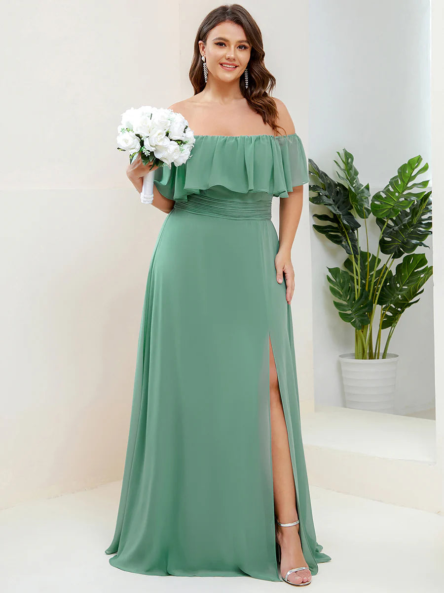 Women's Plus Size Ruffle Thigh Split Wholesale Bridesmaid Dresses