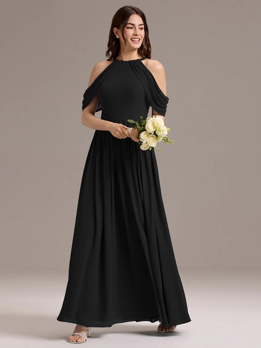 Mass Customization Sleeveless Cold Shoulder A-Line Floor Length Non-Stretch Bridesmaid Dresses