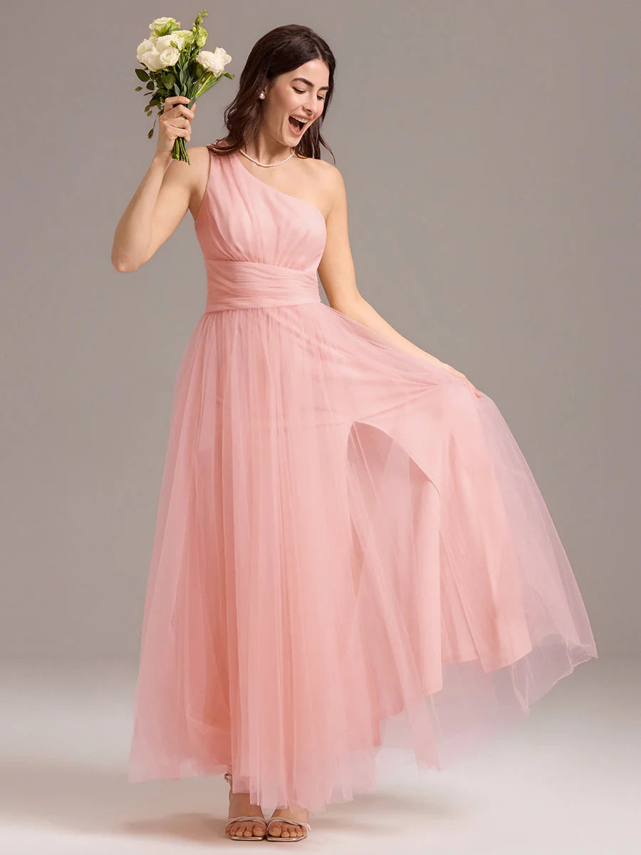 Custom Solutions Sleeveless Asymmetrical Pleated A-Line Floor Length Bridesmaid Dresses
