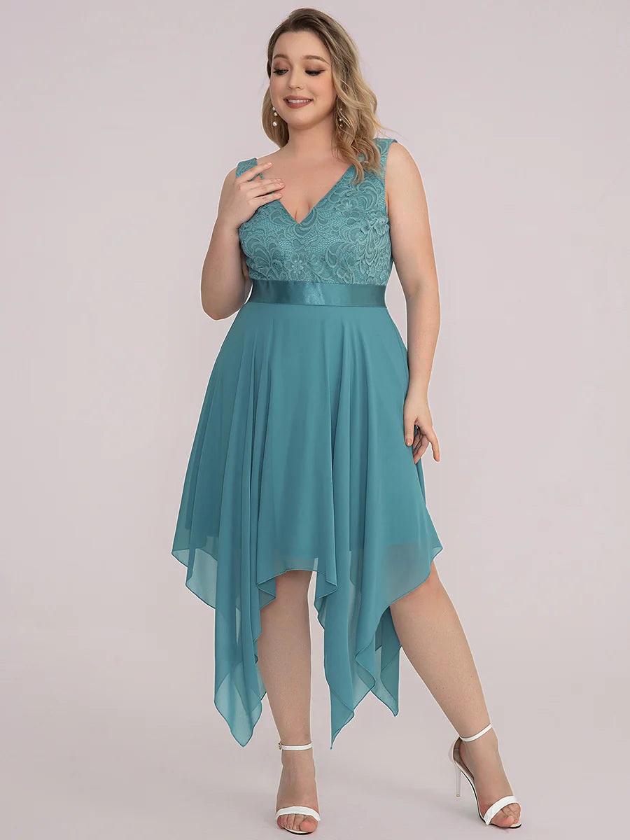 Plus Size Deep V Neck Asymmetrical Hem Sleeveless Wholesale Dresses