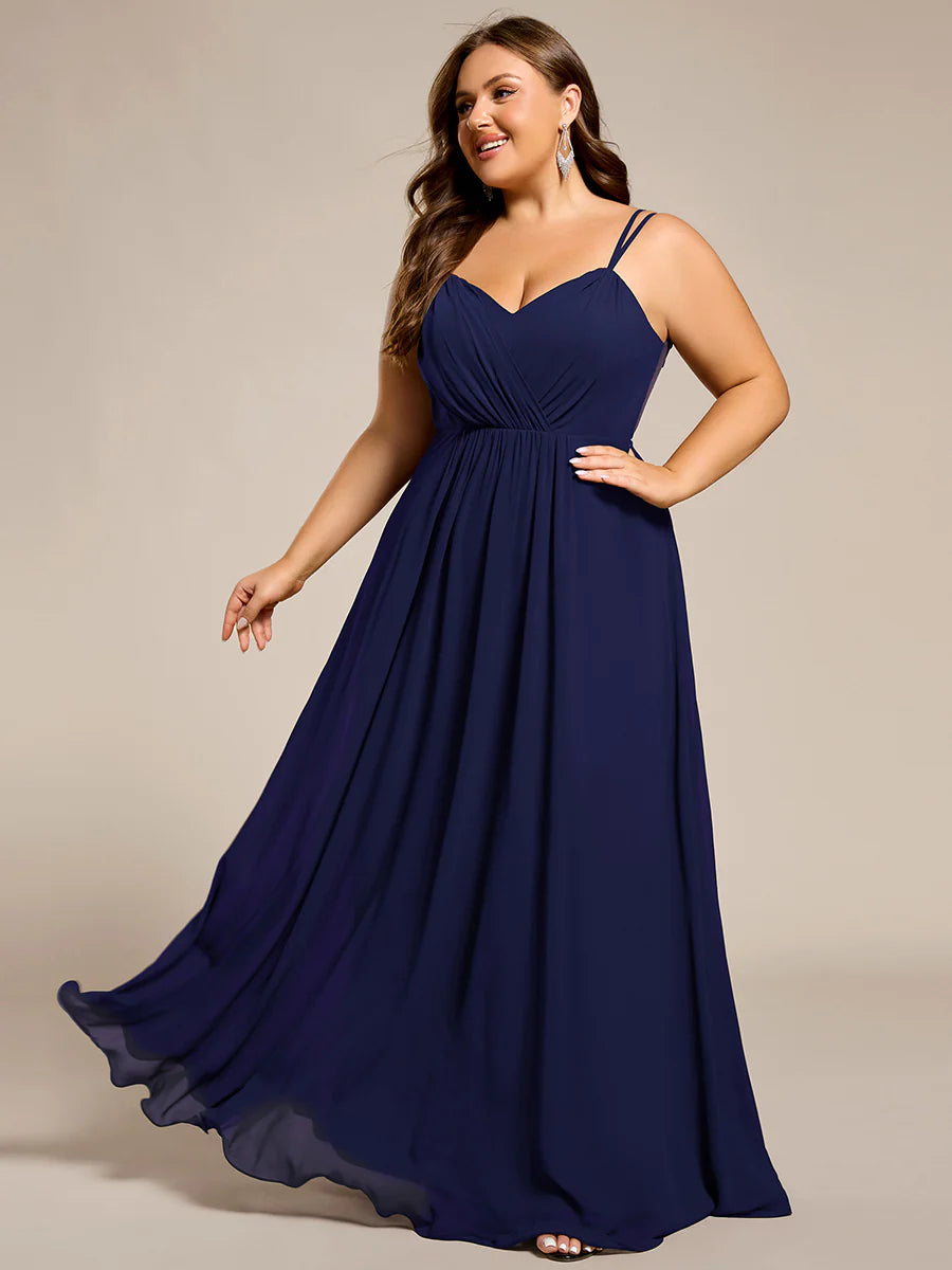 Plus Size Sleeveless V-Neck Appliques A-Line Floor Length Bridesmaid Dresses