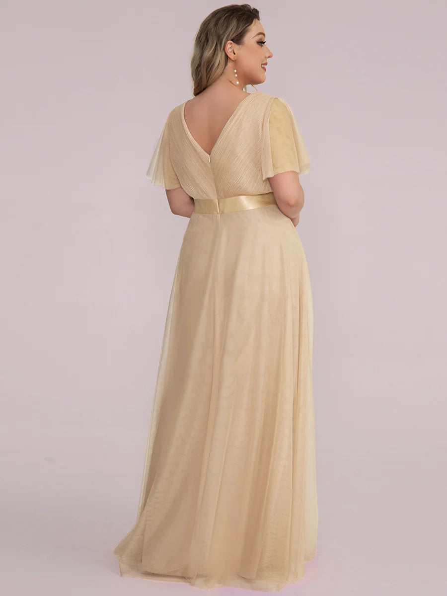 Plus Size Women's V-Neck Floor-Length Wholesale Bridesmaid Dresses