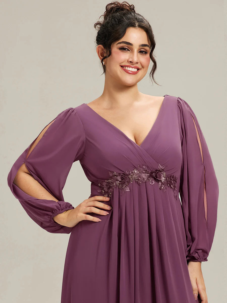Wholesale Chiffon Plus Size Evening Dresses with Long Lantern Sleeves