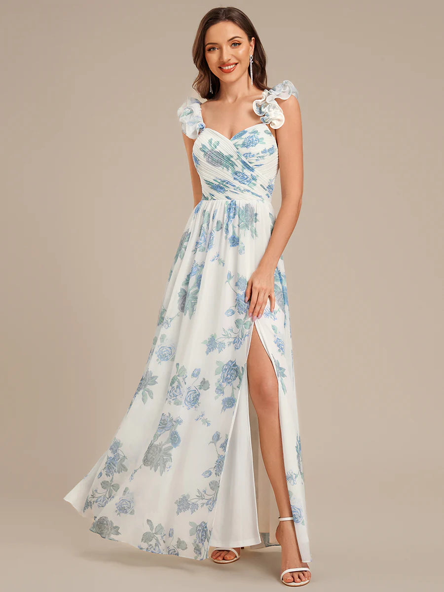 Short Sleeve Sweetheart Neck A-Line Floor Length Bridesmaid Dresses