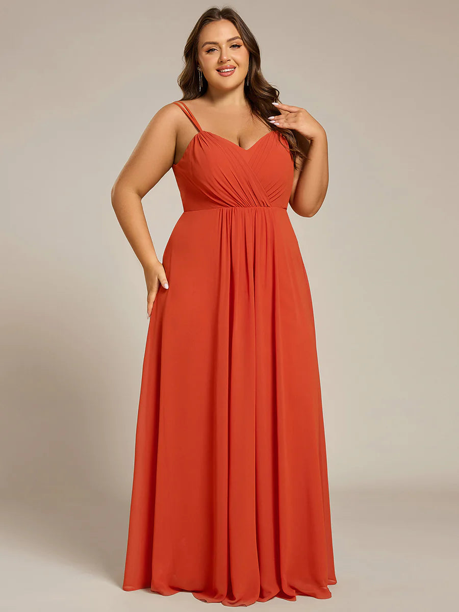 Plus Size Sleeveless V-Neck Appliques A-Line Floor Length Bridesmaid Dresses