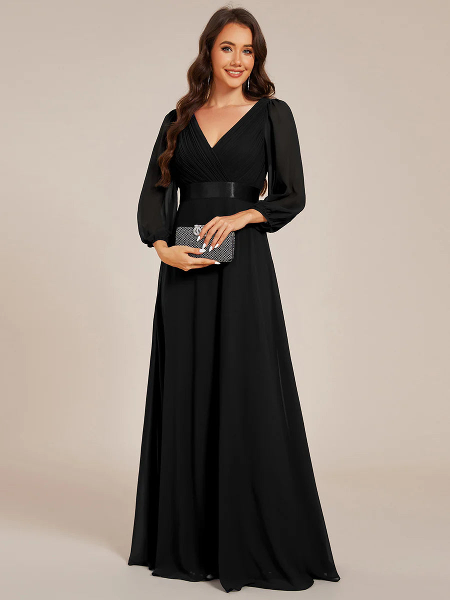 Classical Floor Length Long Sleeves Empire Waist Chiffon Evening Dresses