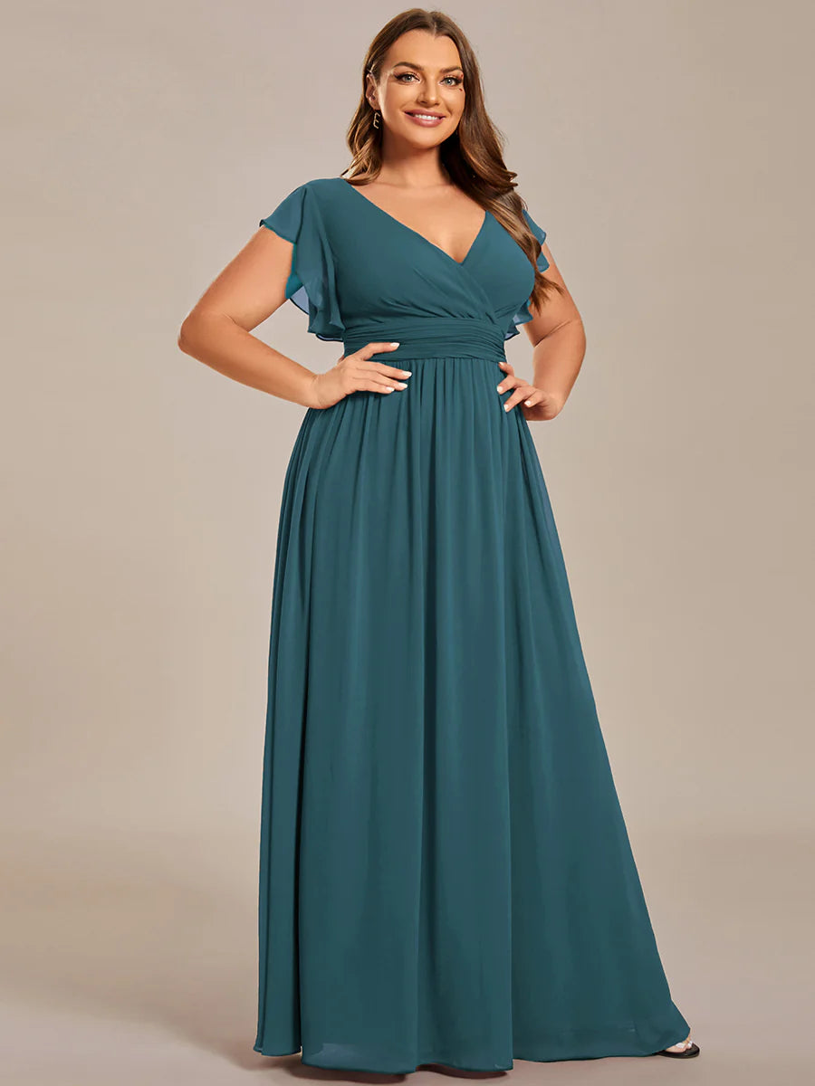 Plus V Neck Pleated Belted Ruffles Wholesale Bridesmaid Dresses