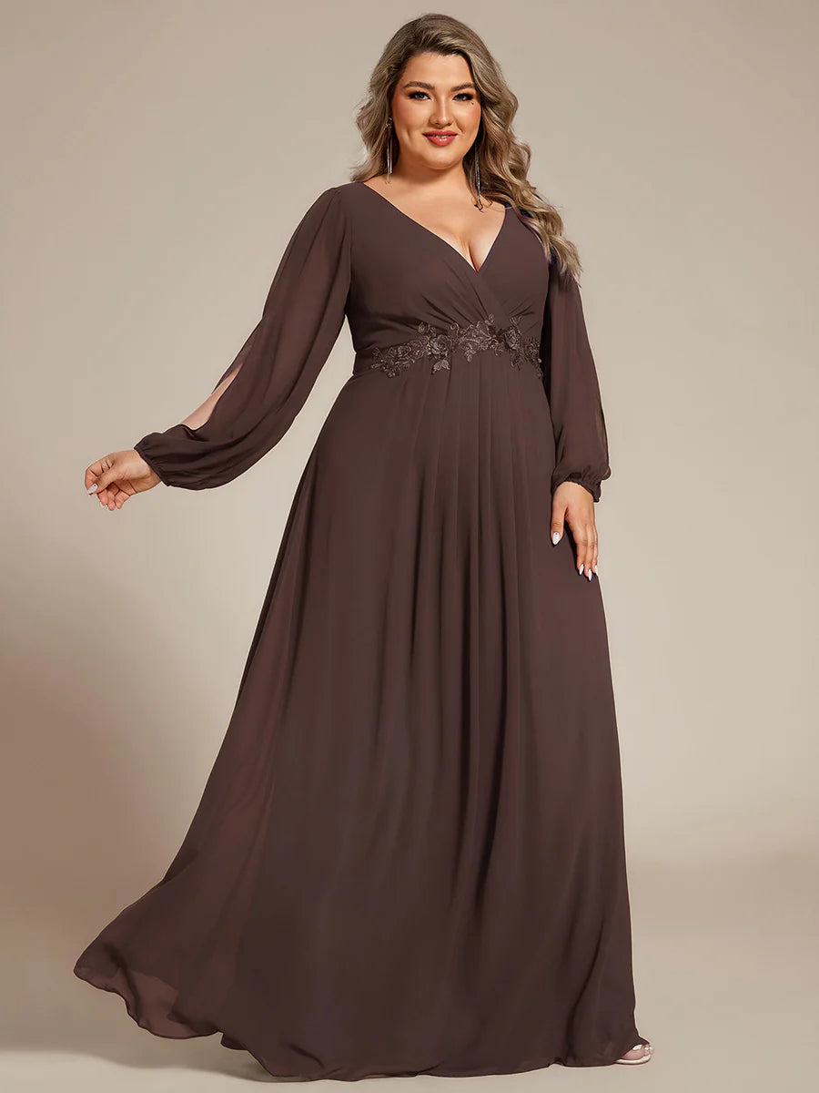 Wholesale Chiffon Plus Size Evening Dresses with Long Lantern Sleeves