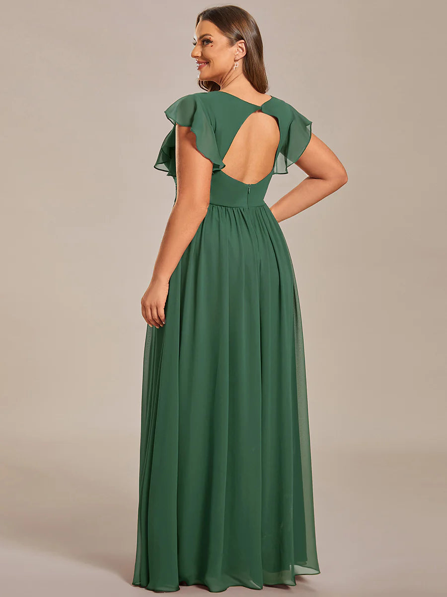 Plus V Neck Pleated Belted Ruffles Wholesale Bridesmaid Dresses