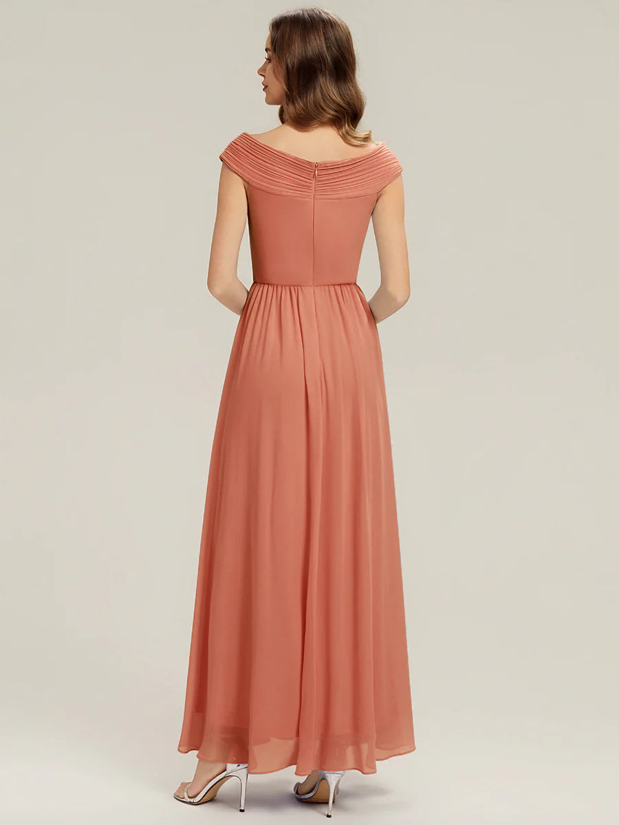 Commercial Wholesale Sleeveless Off Shoulder Deep V-Neck Pleated A-Line Floor Length Bridesmaid Dresses