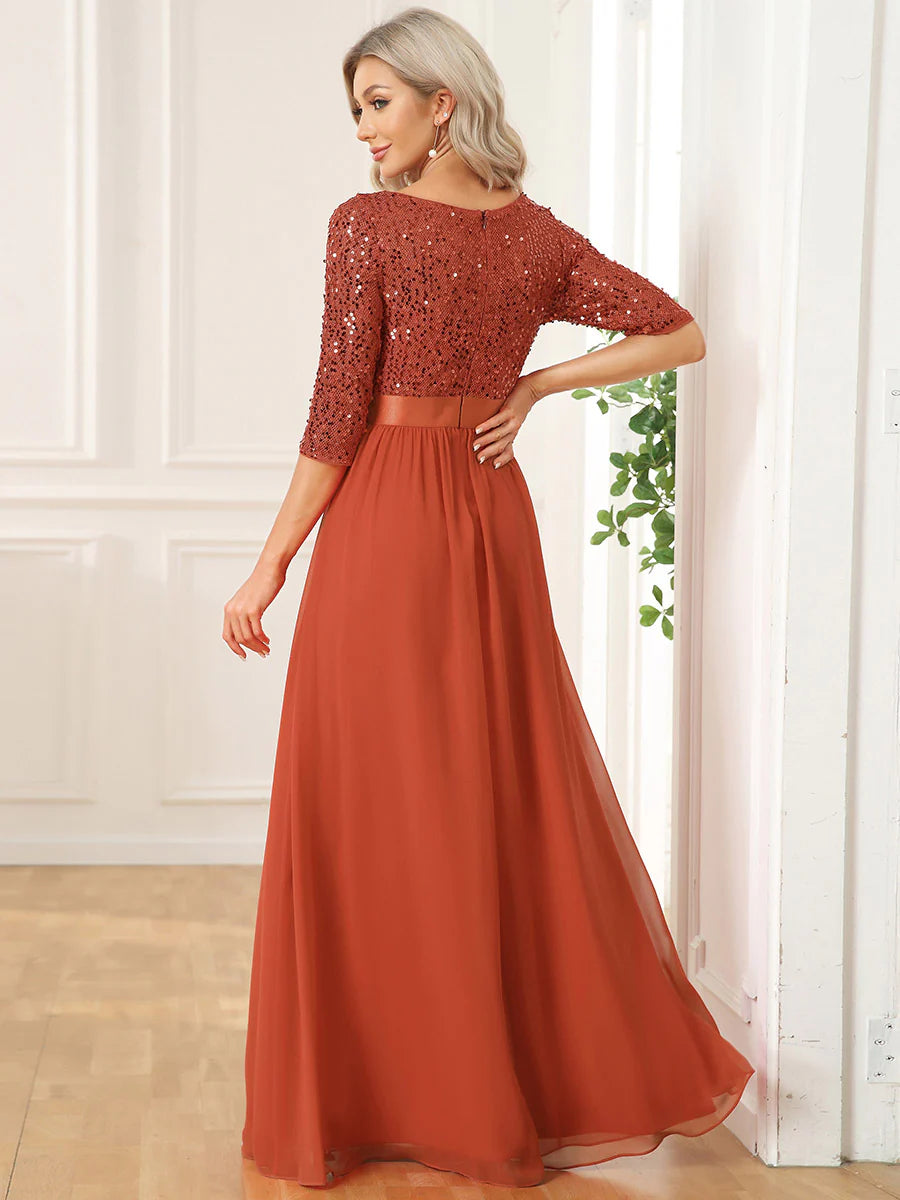 Elegant Round Neckline Sequins Patchwork Wholesale Evening Dress