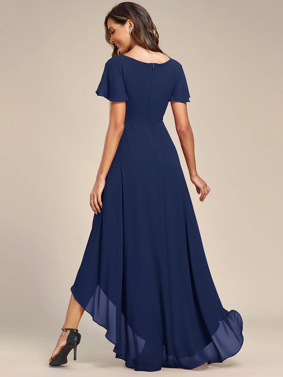 High Low Short Sleeve Chiffon Wholesale Evening Dresses