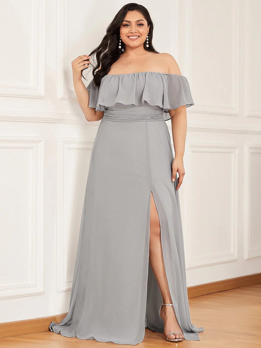 Women's Plus Size Ruffle Thigh Split Wholesale Bridesmaid Dresses