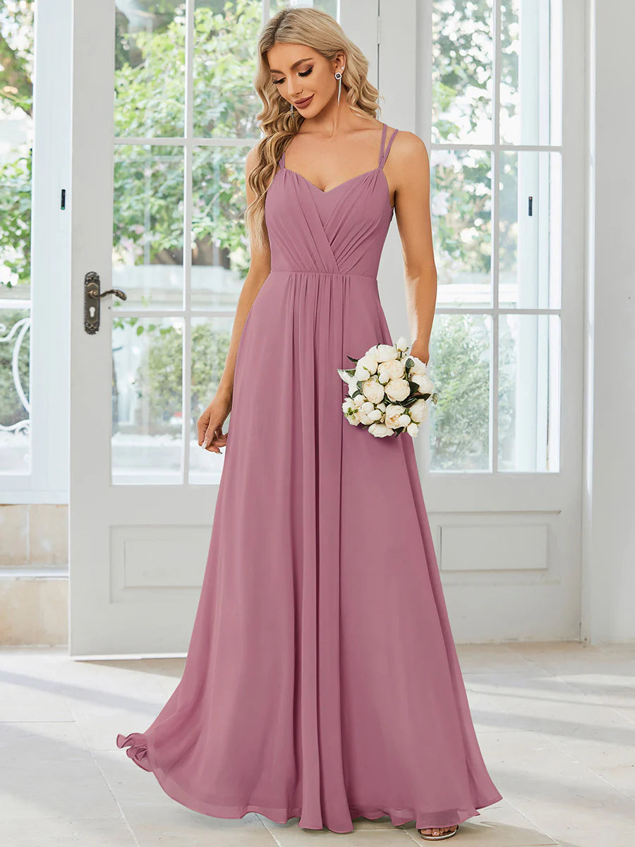 Lace V Back Chiffon Wholesale Bridesmaid Dresses