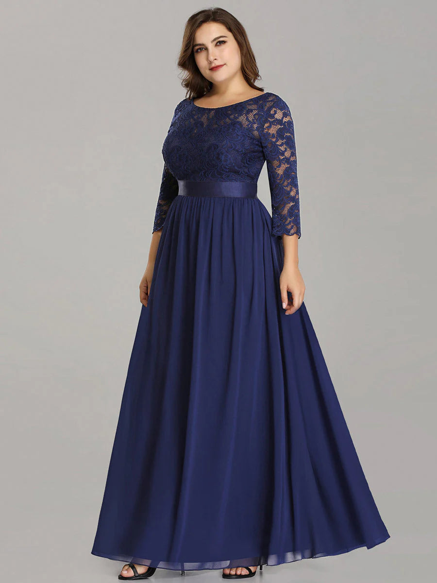 Plus Size Lace Wholesale Bridesmaid Dresses with Long Lace Sleeve