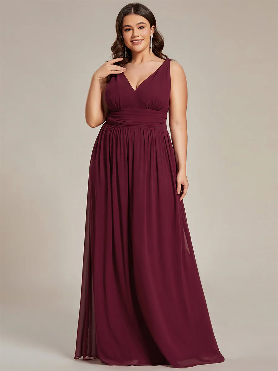 Double V-Neck Maxi Long Wholesale Plus Size Evening Dresses