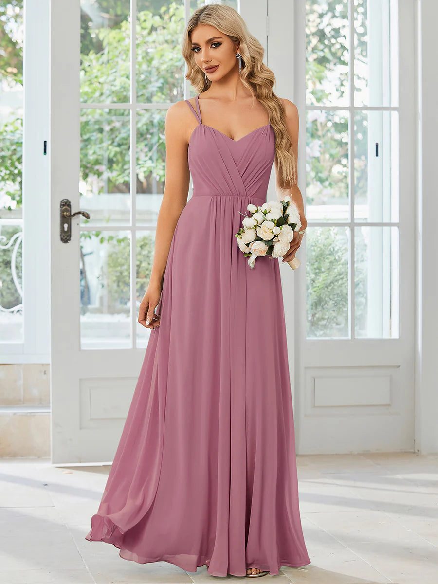 Lace V Back Chiffon Wholesale Bridesmaid Dresses