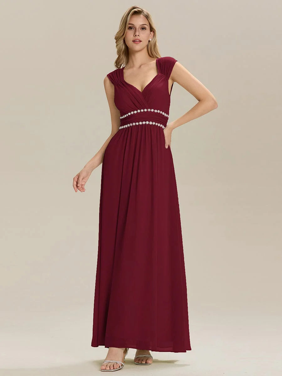 Custom Made Sleeveless Pleated Deep V-Neck A-Line Floor Length Dress; Bridesmaid Dresses