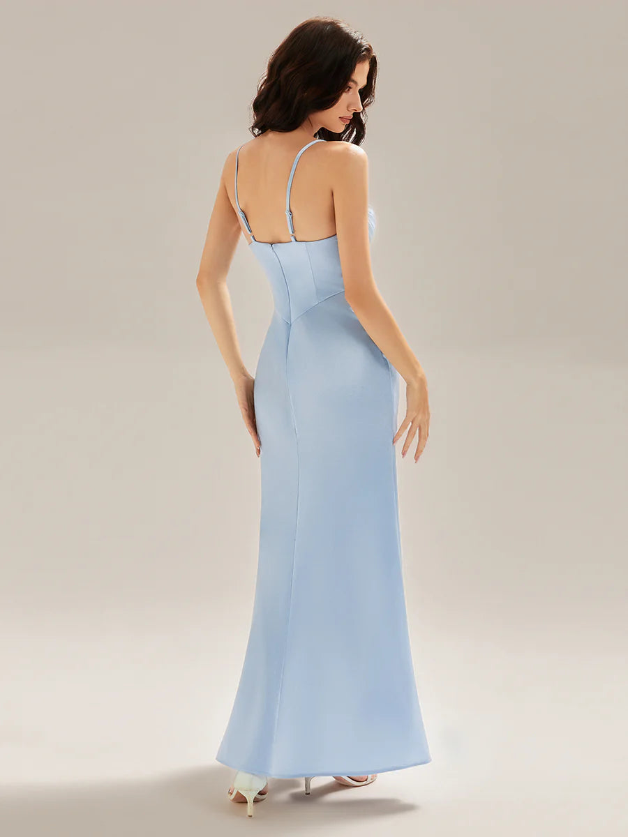 Sleeveless Deep V-Neck Gathered Jumpsuit with Flowing Ribbons Evening Dresses