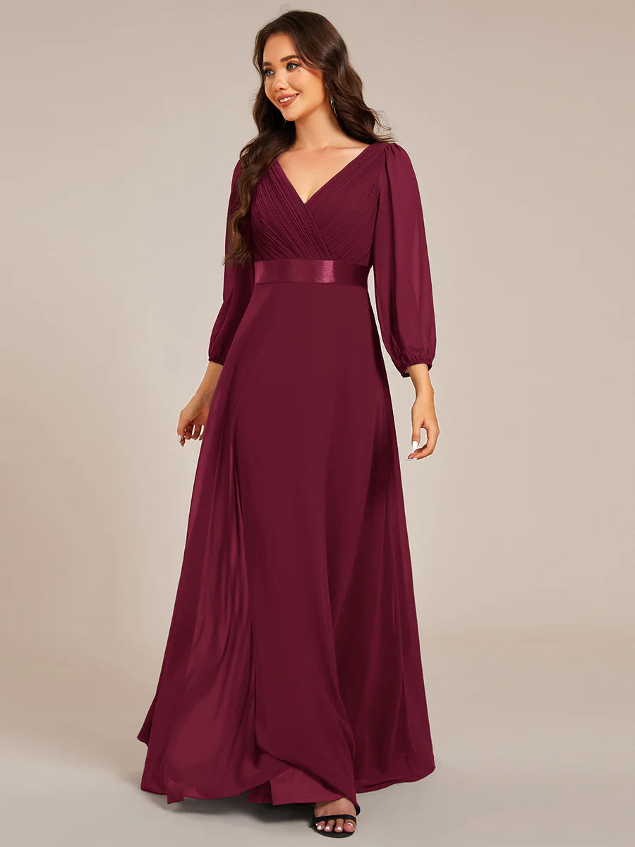 Classical Floor Length Long Sleeves Empire Waist Chiffon Evening Dresses