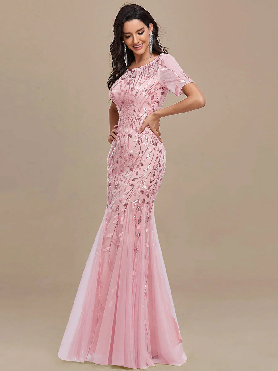 Women's Floral Sequin Fishtail Tulle Dresses for Party