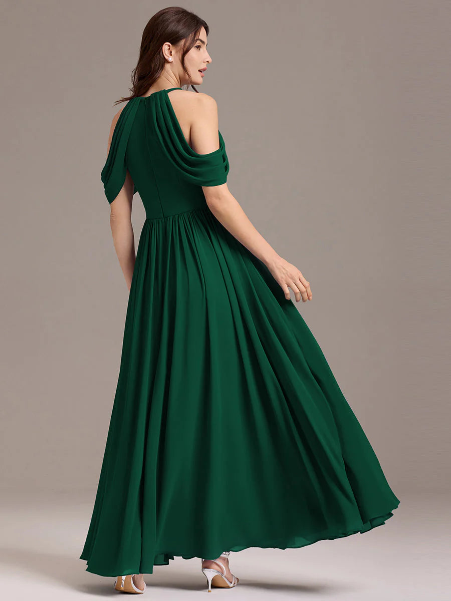 Mass Customization Sleeveless Cold Shoulder A-Line Floor Length Non-Stretch Bridesmaid Dresses