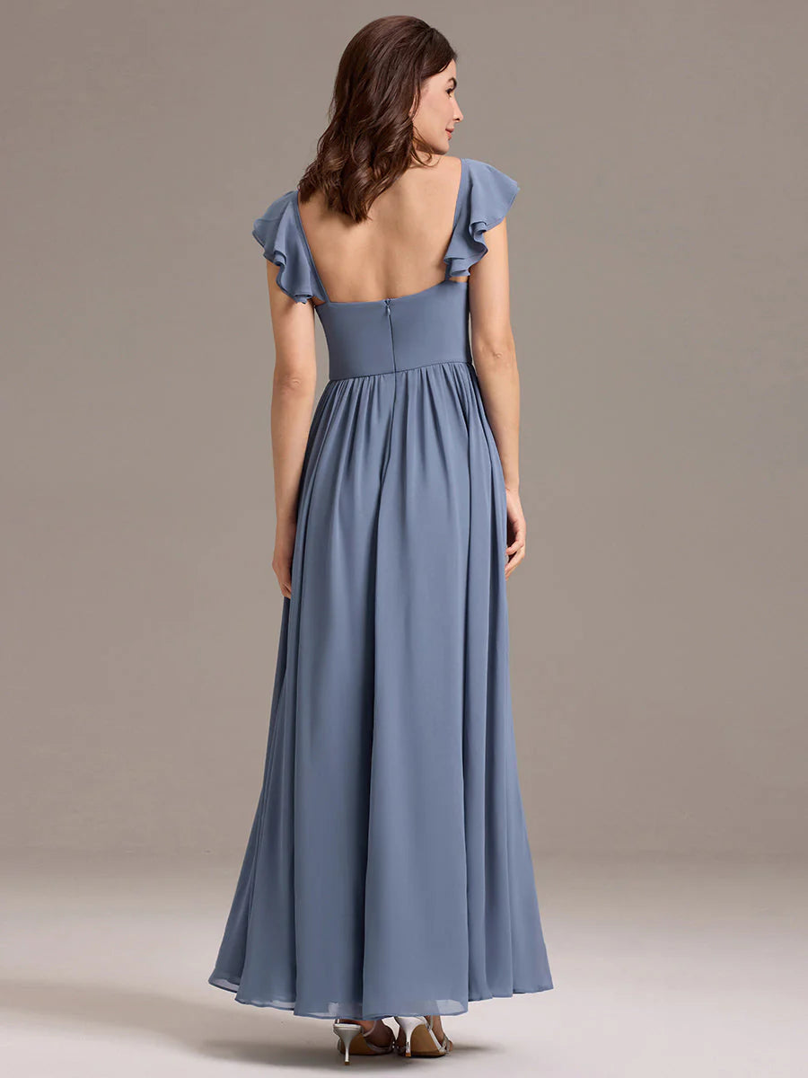 Custom Made Sleeveless One Shoulder Pleated A-Line Floor Length Bridesmaid Dresses