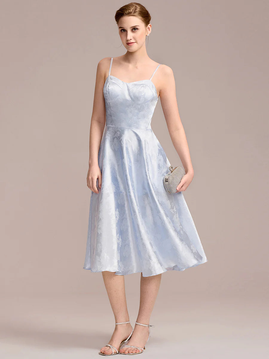 Sleeveless Sweetheart Neck Embroidered A-Line Midi Wedding Guest Dresses