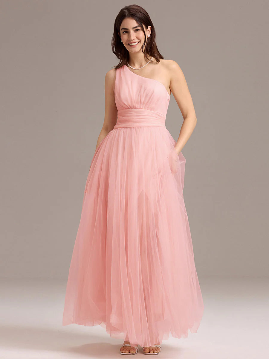 Custom Solutions Sleeveless Asymmetrical Pleated A-Line Floor Length Bridesmaid Dresses