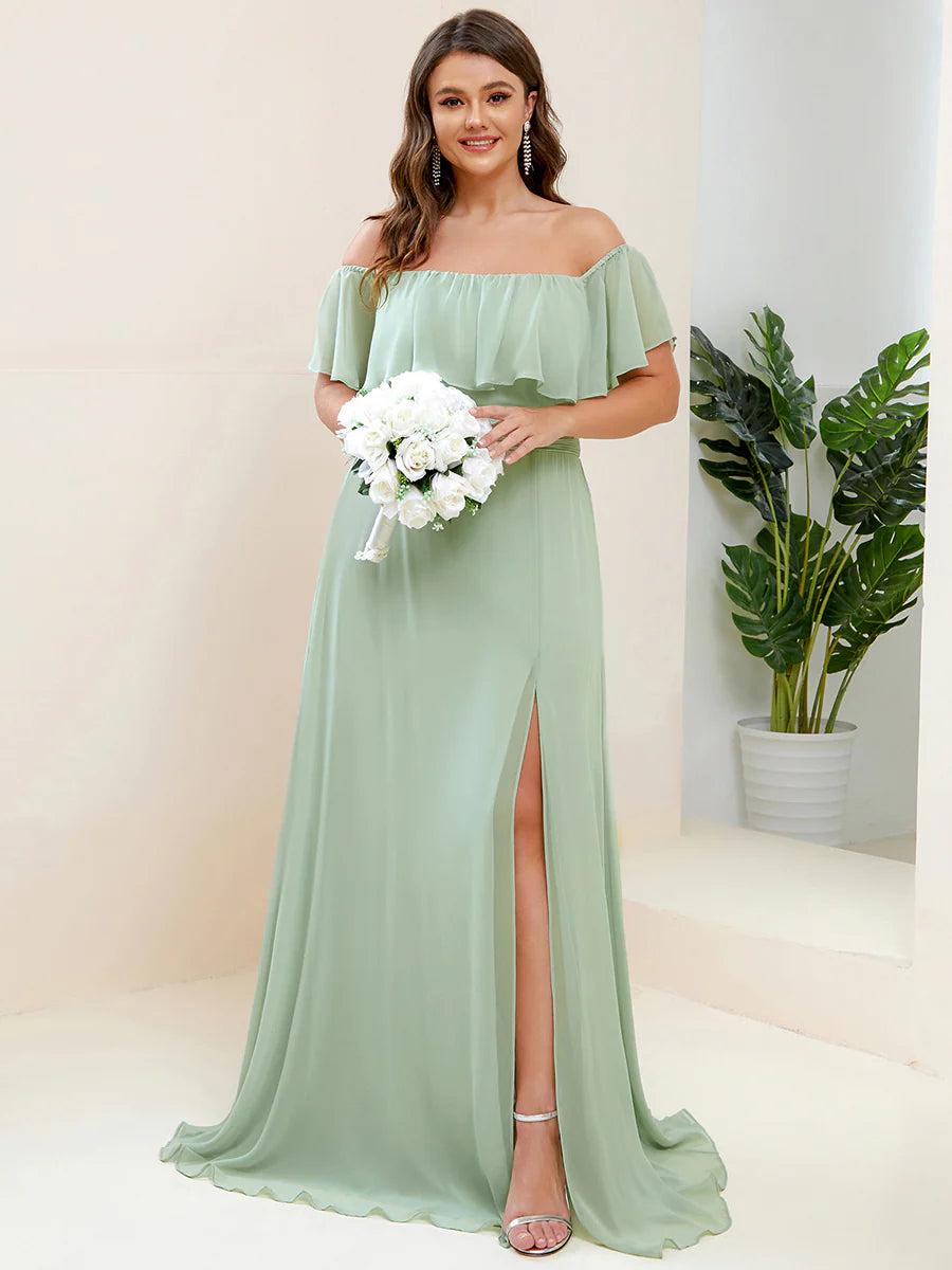 Women's Plus Size Ruffle Thigh Split Wholesale Bridesmaid Dresses