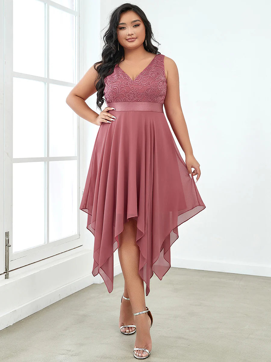 Plus Size Deep V Neck Asymmetrical Hem Sleeveless Wholesale Dresses