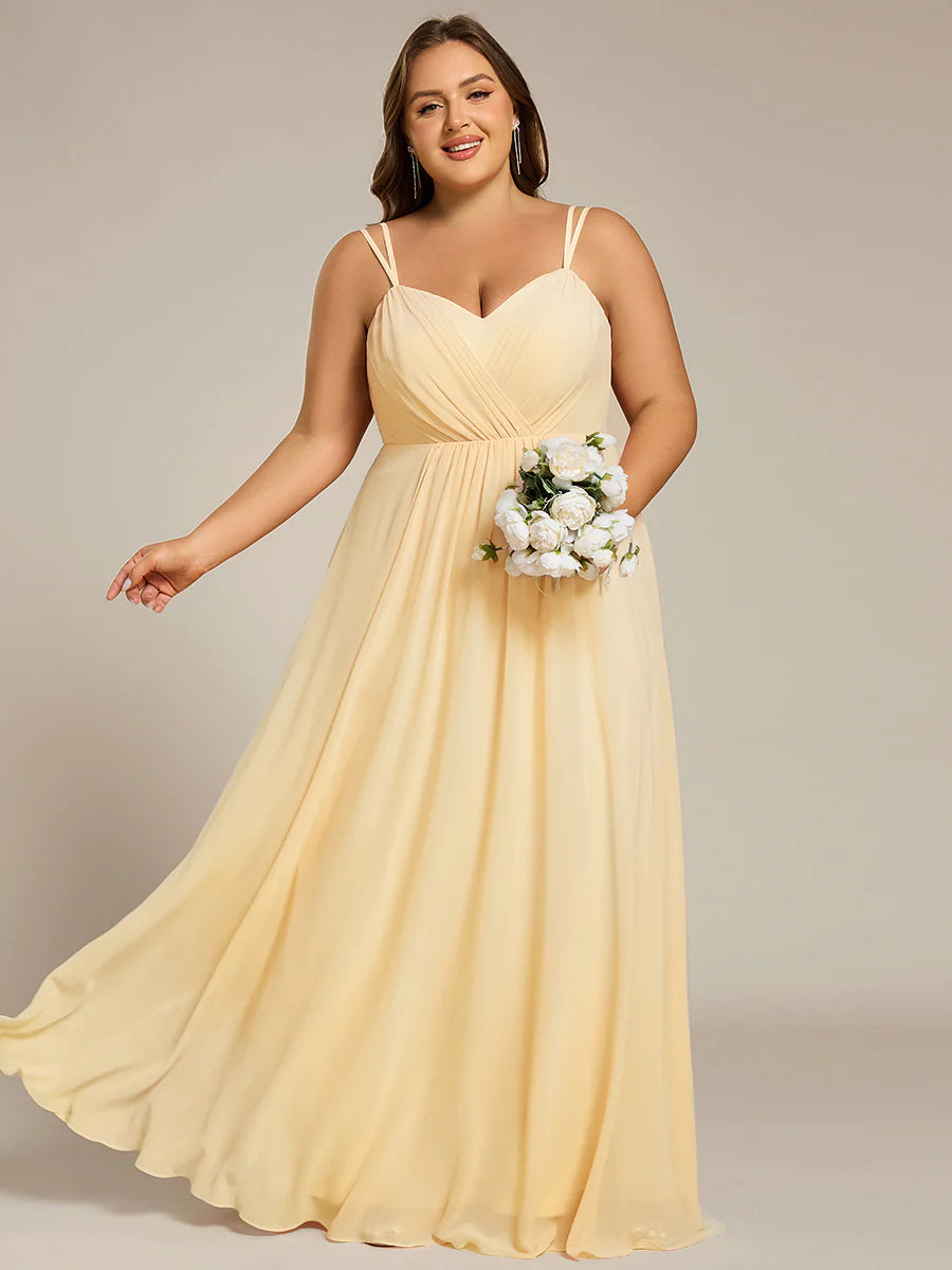 Plus Size Sleeveless V-Neck Appliques A-Line Floor Length Bridesmaid Dresses