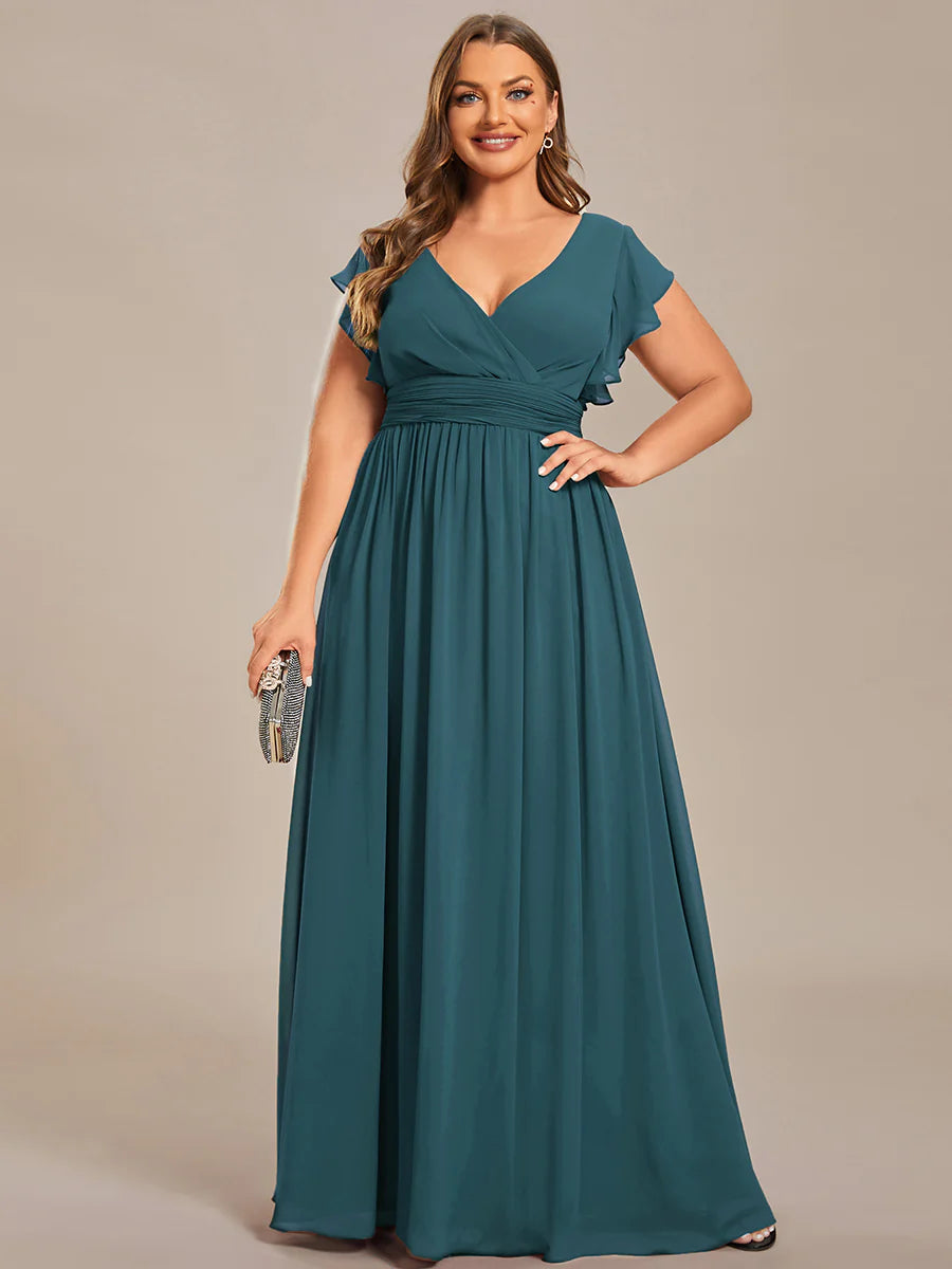 Plus V Neck Pleated Belted Ruffles Wholesale Bridesmaid Dresses