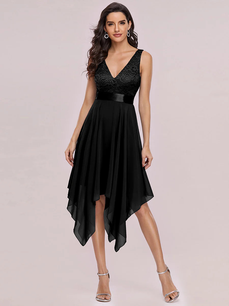 Bestsellers V Neck Lace Chiffon Homecoming Prom Dresses For Wholesale