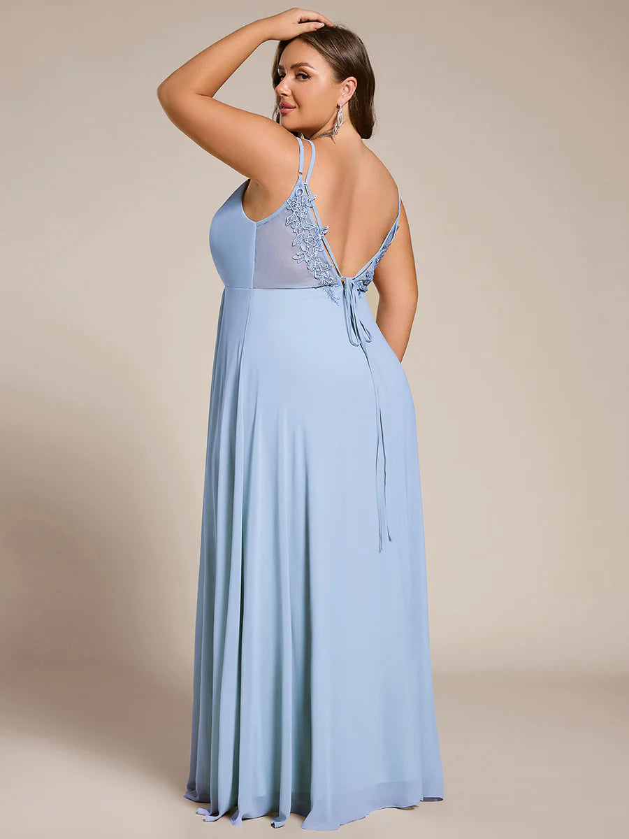 Plus Size Sleeveless V-Neck Appliques A-Line Floor Length Bridesmaid Dresses